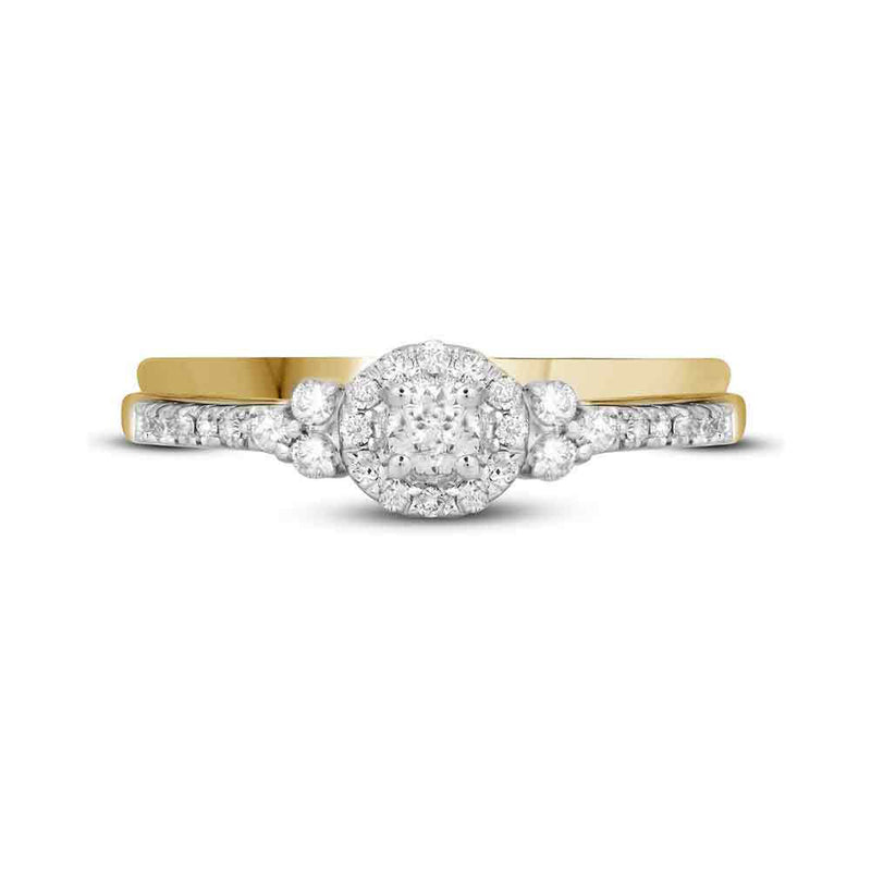 10k Yellow Gold Round Diamond Slender Wedding Bridal Engagement Ring Band Set 1/3 Cttw