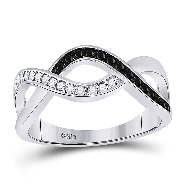 10k White Gold Womens Black Color Enhanced Diamond Woven Crossover Band Ring 1/4 Cttw