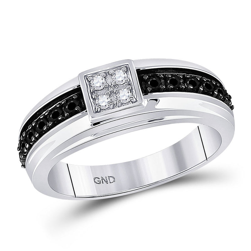 10k White Gold Mens Black Color Enhanced Diamond Wedding Anniversary Band Ring 1/2 Cttw