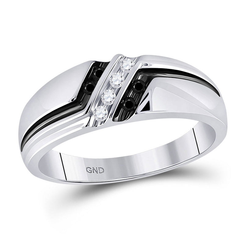 10kt White Gold Mens Round Black Color Enhanced Diamond Band Ring 1/5 Cttw