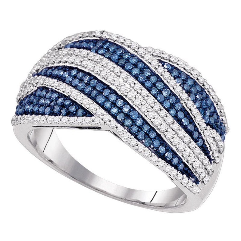 10kt White Gold Womens Round Blue Color Enhanced Diamond Fashion Ring 3/4 Cttw