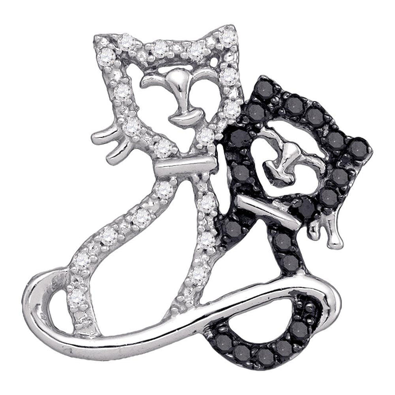 10k White Gold Black Color Enhanced Diamond Kitty Cat Animal Womens Pendant 1/6 Cttw