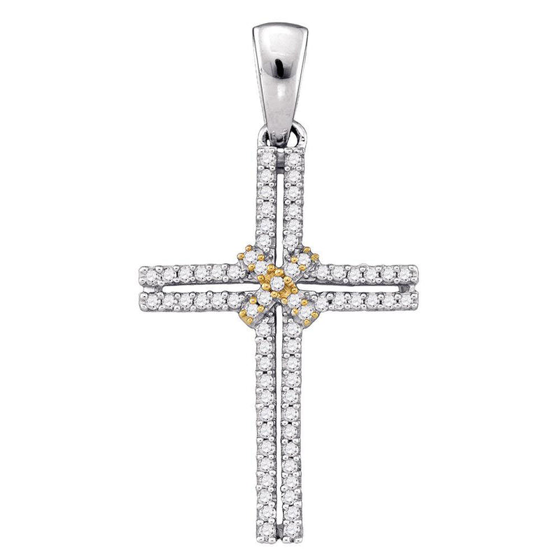 10kt Two-tone Gold Womens Round Diamond Bound Cross Religious Pendant 1/5 Cttw