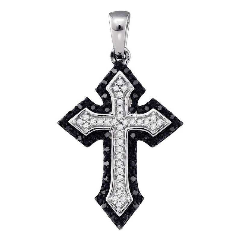 10k White Gold Black Color Enhanced Diamond Cross Crucifix Womens Pendant 1/5 Cttw