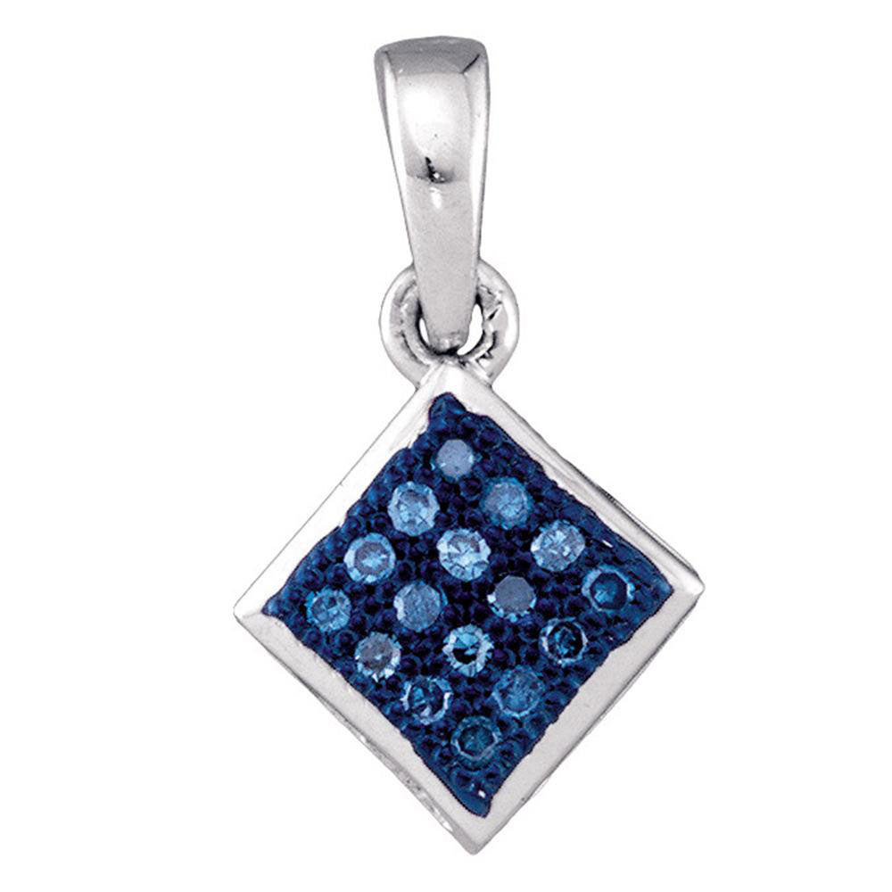 10kt White Gold Womens Round Blue Color Enhanced Diamond Square Pendant 1/20 Cttw