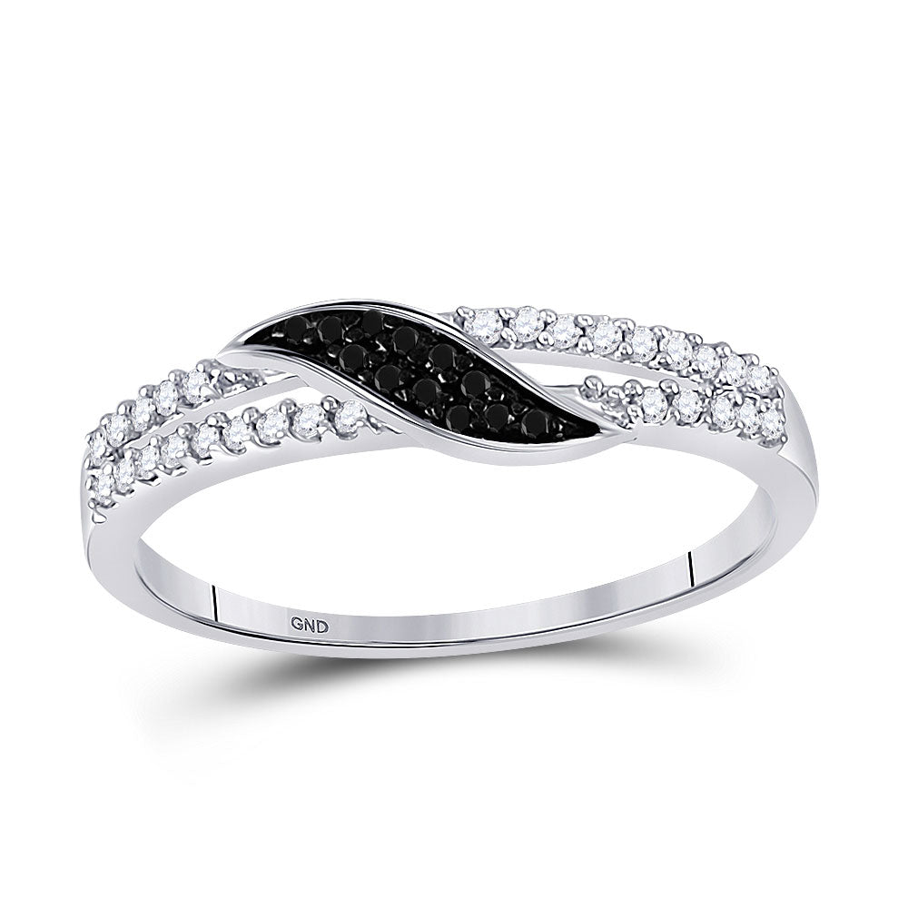 10kt White Gold Womens Round Black Color Enhanced Diamond Band Ring 1/5 Cttw