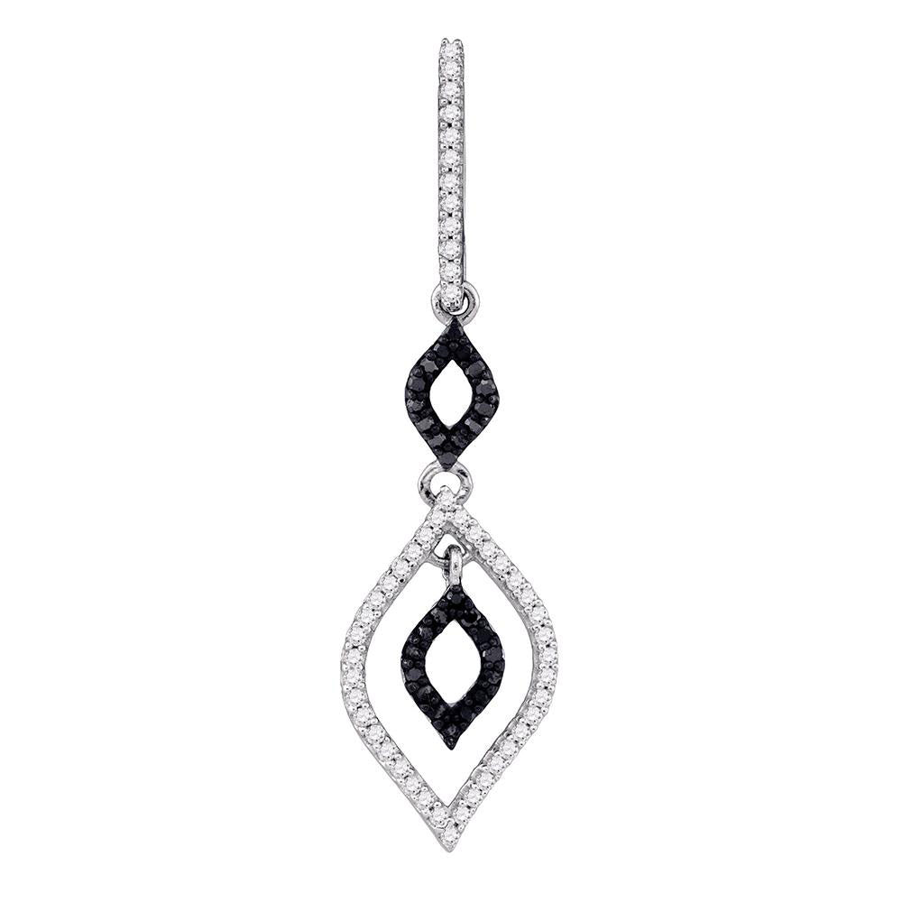 10k White Gold Black Color Enhanced Diamond Womens Leaf-shape Dangle Pendant 1/4 Cttw