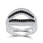 10kt White Gold Womens Round Black Color Enhanced Diamond Wrap Ring Guard Enhancer 1/2 Cttw