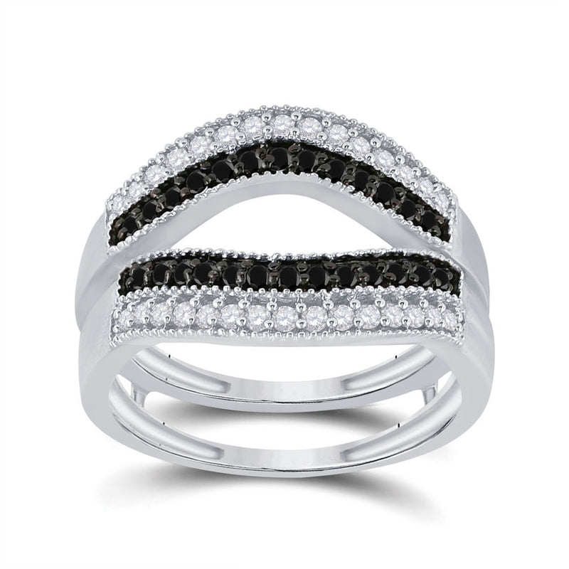 10kt White Gold Womens Round Black Color Enhanced Diamond Wrap Ring Guard Enhancer 1/2 Cttw