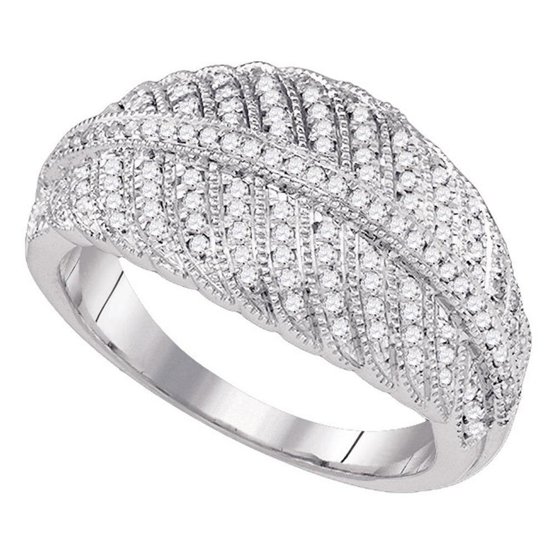 10kt White Gold Womens Round Diamond Milgrain Striped Band Ring 3/8 Cttw