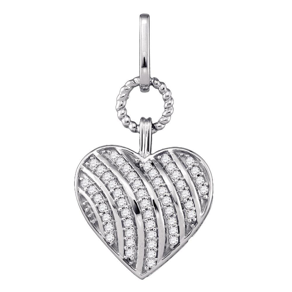 10kt White Gold Womens Round Diamond Heart Pendant 1/6 Cttw