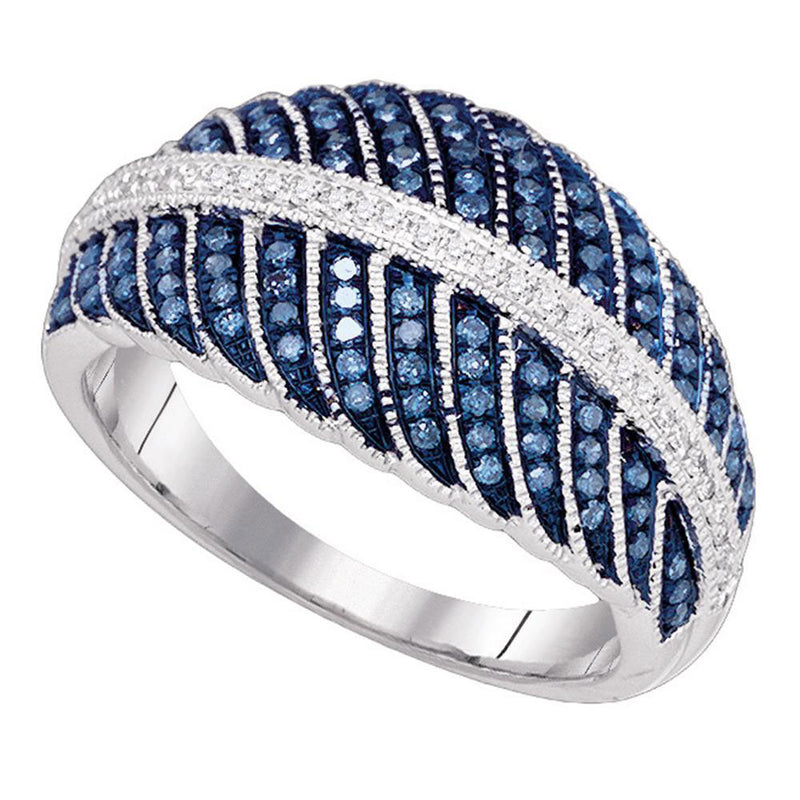 10kt White Gold Womens Round Blue Color Enhanced Diamond Milgrain Cocktail Ring 3/8 Cttw