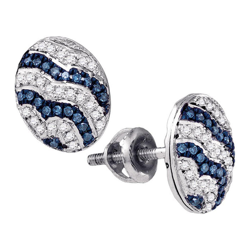 10kt White Gold Womens Round Blue Color Enhanced Diamond Cluster Earrings 1/5 Cttw