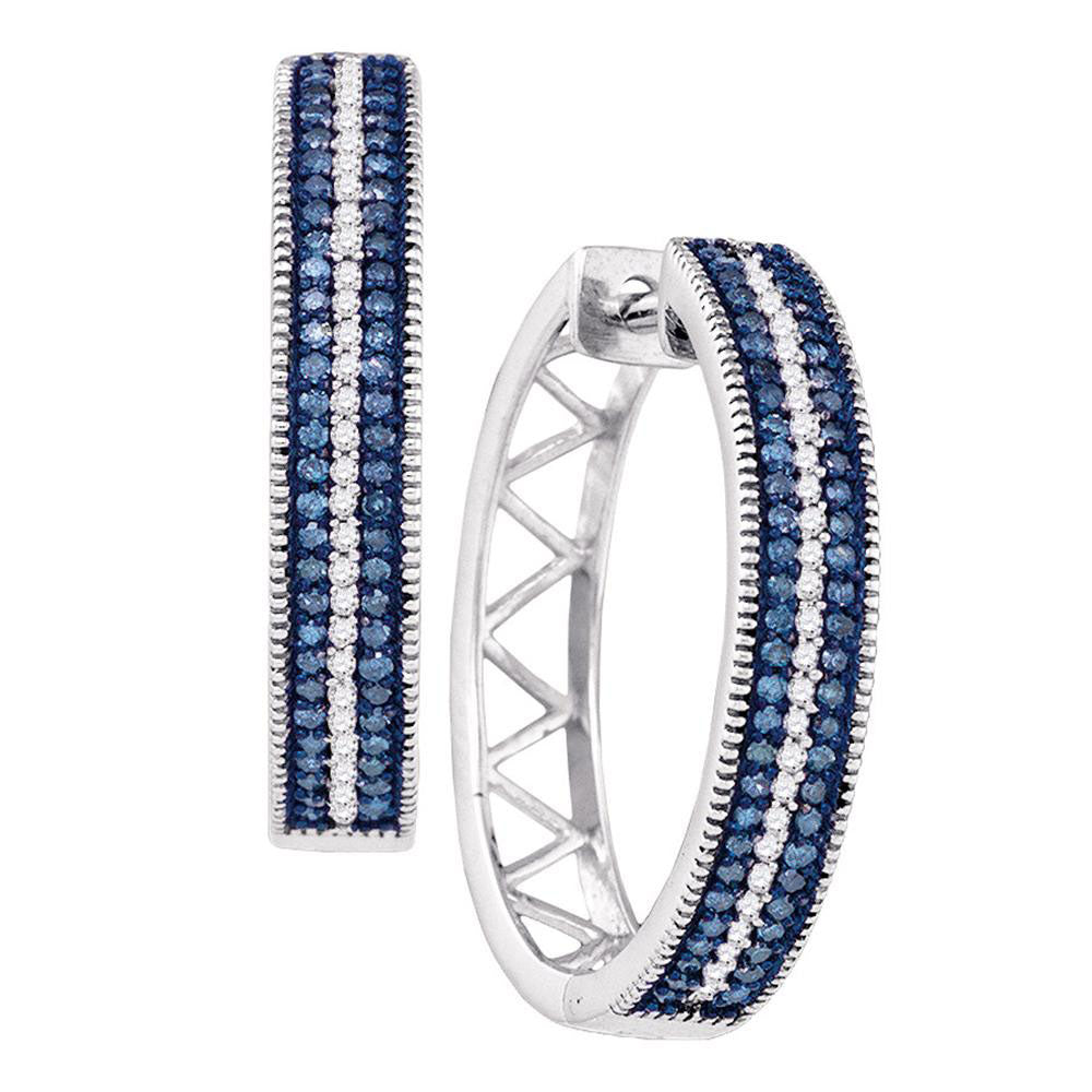 10kt White Gold Womens Round Blue Color Enhanced Diamond Hoop Earrings 1/2 Cttw