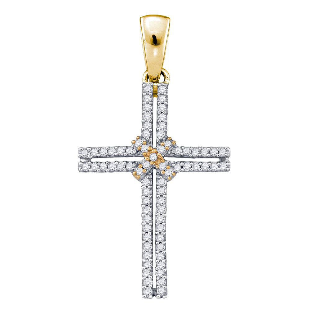 10kt Yellow Gold Womens Round Diamond Bound Cross Pendant 1/5 Cttw