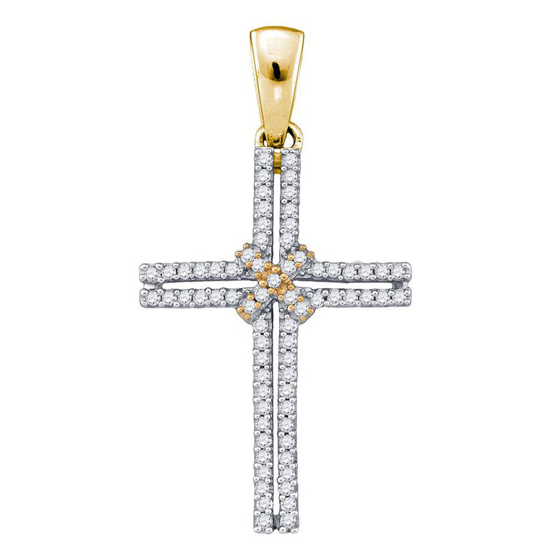 10kt Yellow Gold Womens Round Diamond Bound Cross Pendant 1/5 Cttw