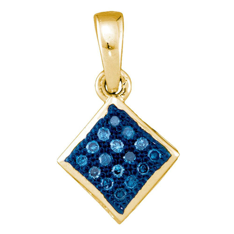 10kt Yellow Gold Womens Round Blue Color Enhanced Diamond Square Pendant 1/20 Cttw