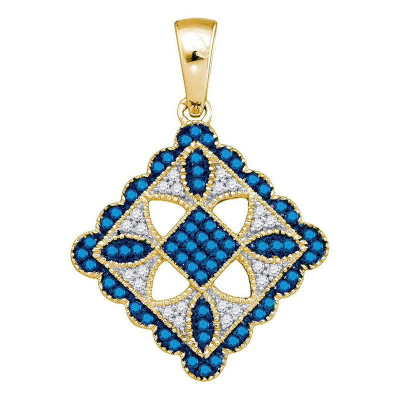 10kt Yellow Gold Womens Round Blue Color Enhanced Diamond Square Pendant 1/4 Cttw