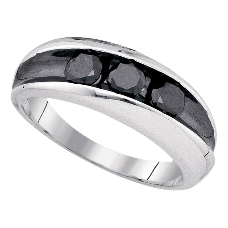 Sterling Silver Mens Round Black Color Enhanced Diamond 3-stone Band Ring 1 Cttw