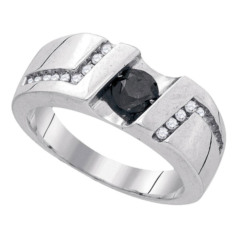 Sterling Silver Mens Round Black Color Enhanced Diamond Solitaire Wedding Band Ring 1 Cttw