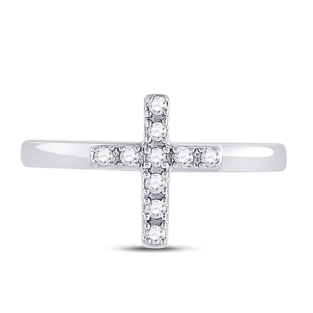 Sterling Silver Womens Round Diamond Simple Cross Religious Ring 1/8 Cttw