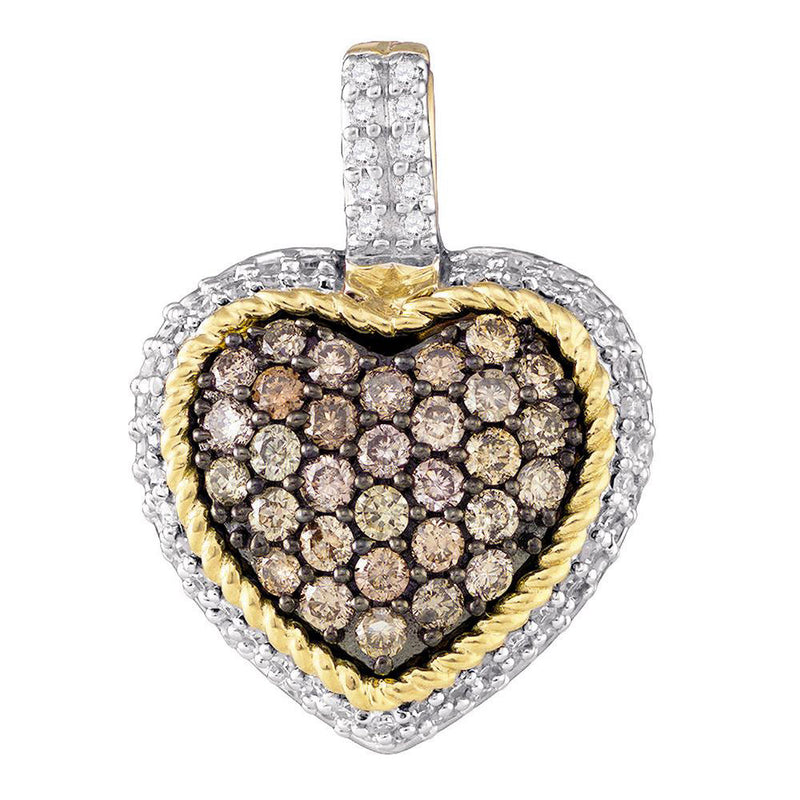 10kt Yellow Gold Womens Round Brown Diamond Rope Heart Pendant 3/4 Cttw