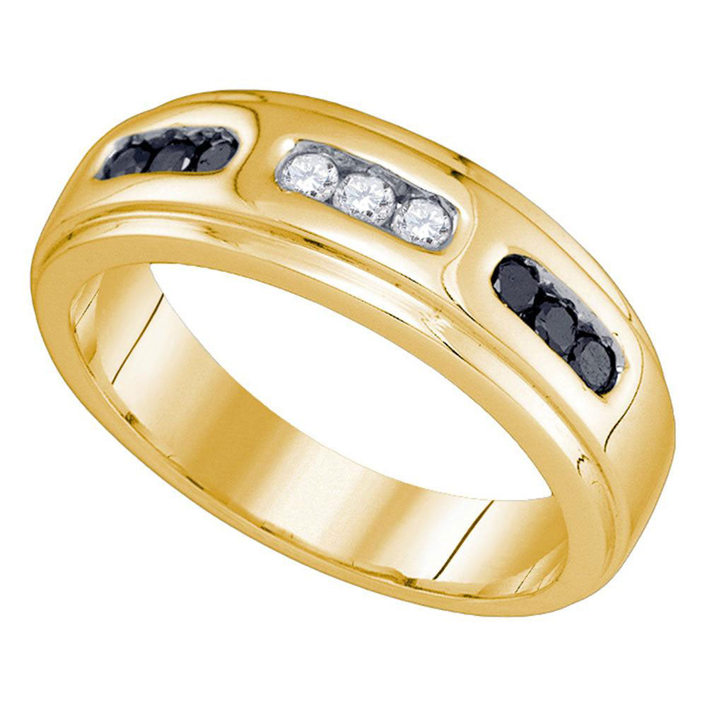 10kt Yellow Gold Mens Round Black Color Enhanced Diamond Wedding Band Ring 1/3 Cttw