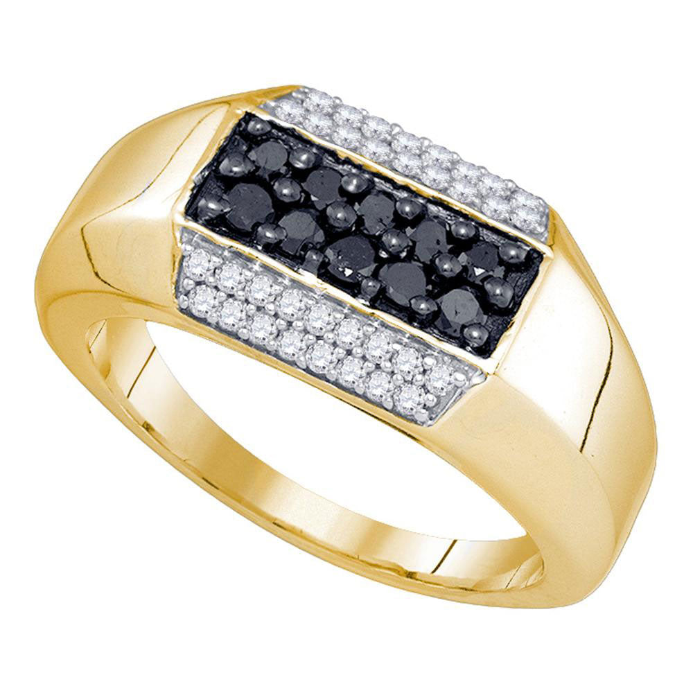 10kt Yellow Gold Mens Round Black Color Enhanced Diamond Cluster Band Ring 3/4 Cttw