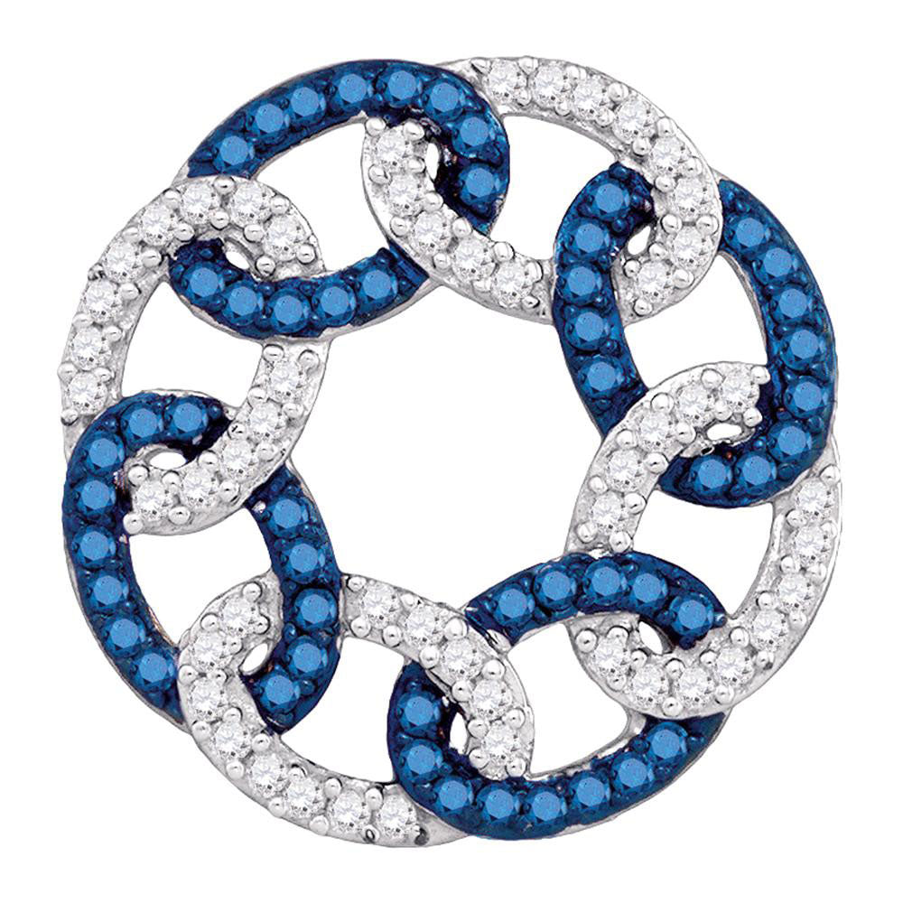 10kt White Gold Womens Round Blue Color Enhanced Diamond Circle Linked Pendant 1/3 Cttw