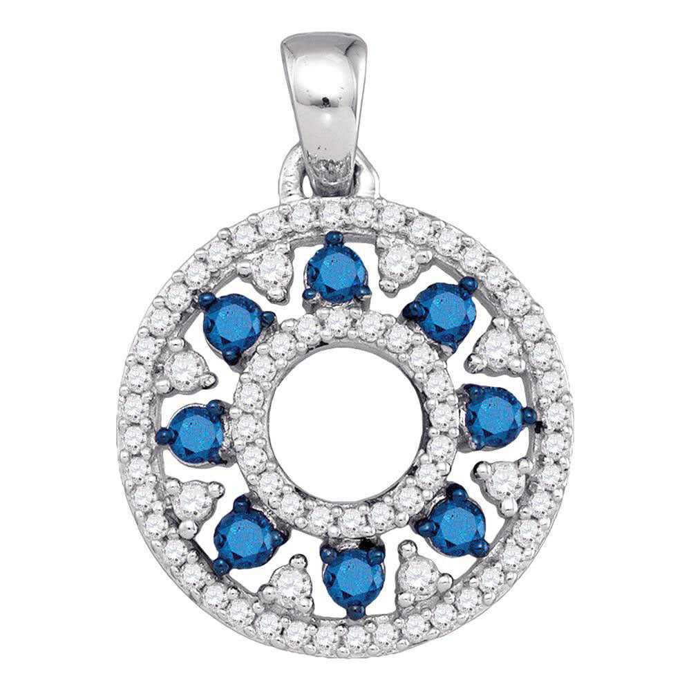 10kt White Gold Womens Round Blue Color Enhanced Diamond Circle Cutout Pendant 1/2 Cttw