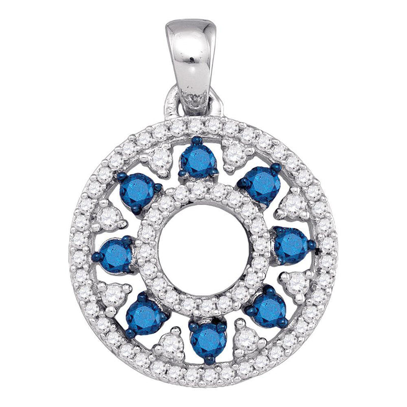 10kt White Gold Womens Round Blue Color Enhanced Diamond Circle Cutout Pendant 1/2 Cttw