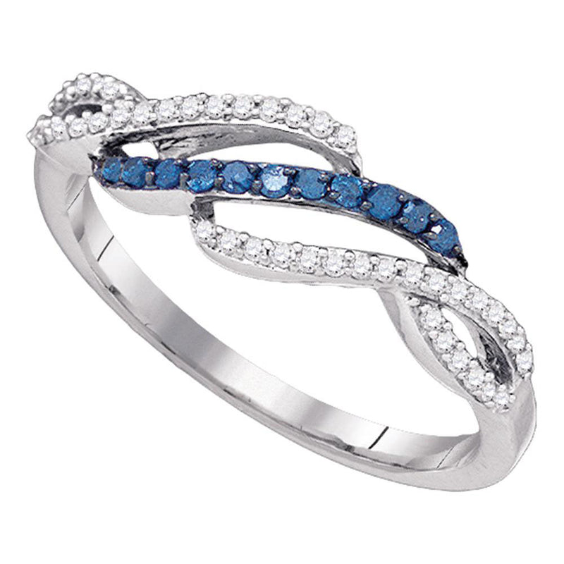 10kt White Gold Womens Round Blue Color Enhanced Diamond Woven Band Ring 1/4 Cttw