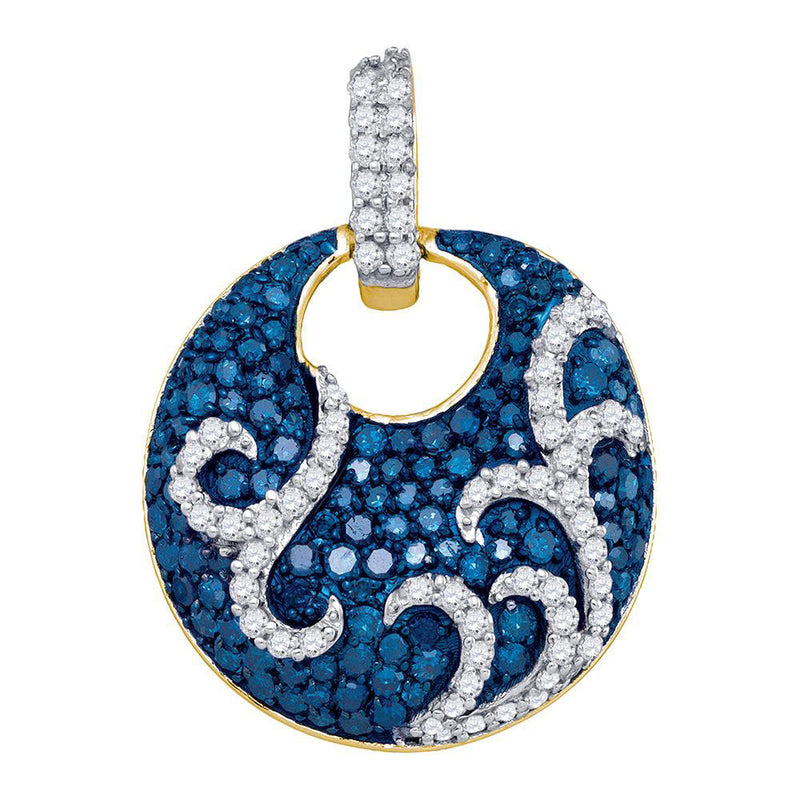 10kt Yellow Gold Womens Round Blue Color Enhanced Diamond Circle Pendant 1 Cttw