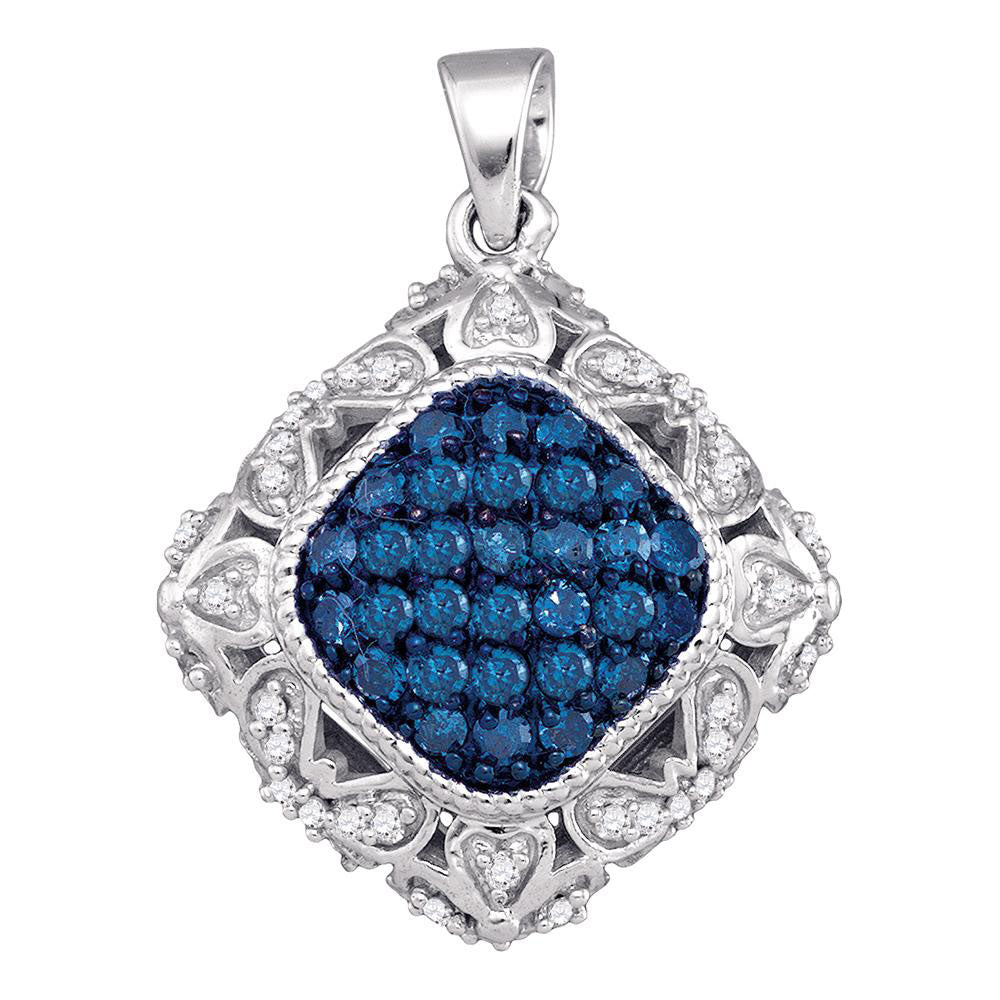 10kt White Gold Womens Round Blue Color Enhanced Diamond Square Pendant 1/2 Cttw