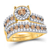 10kt Yellow Gold Round Brown Diamond Bridal Wedding Ring Band Set 1-3/4 Cttw