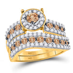 10kt Yellow Gold Round Brown Diamond Bridal Wedding Ring Band Set 1-3/4 Cttw