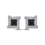 Sterling Silver Mens Round Black Color Enhanced Diamond Square Earrings .03 Cttw