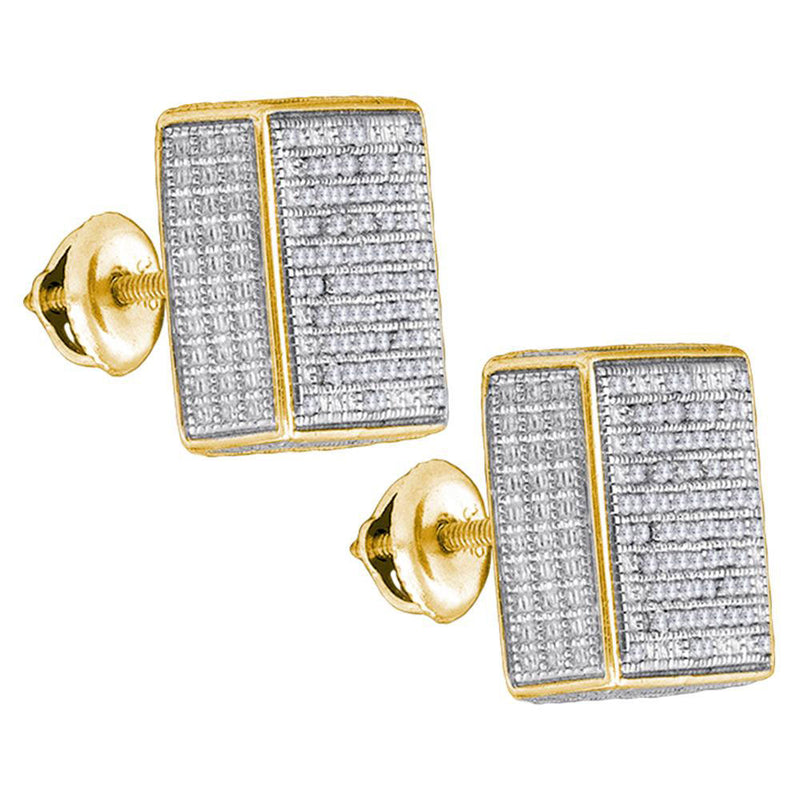 Yellow-tone Sterling Silver Mens Round Diamond Square Earrings 1/2 Cttw