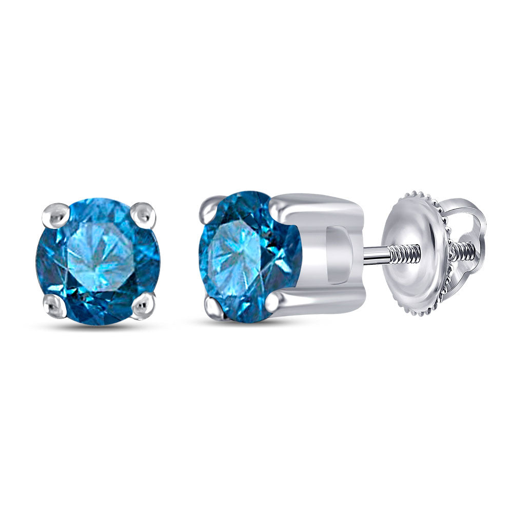 10kt White Gold Womens Round Blue Color Enhanced Diamond Solitaire Stud Earrings 1/4 Cttw