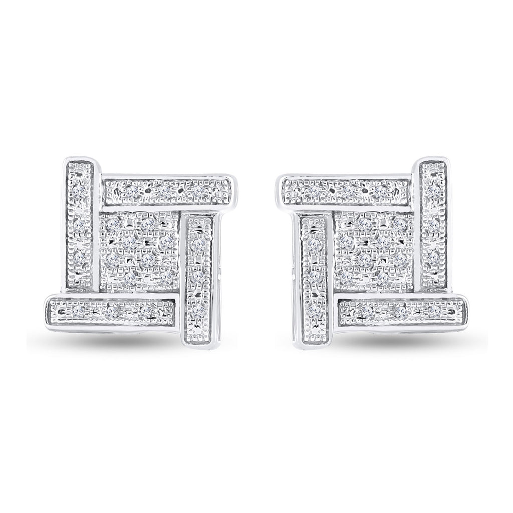 Sterling Silver Mens Round Diamond Square Earrings 1/8 Cttw