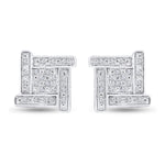 Sterling Silver Mens Round Diamond Square Earrings 1/8 Cttw