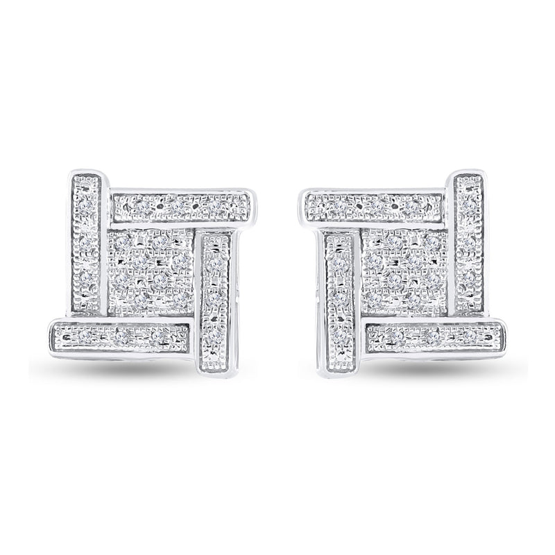 Sterling Silver Mens Round Diamond Square Earrings 1/8 Cttw