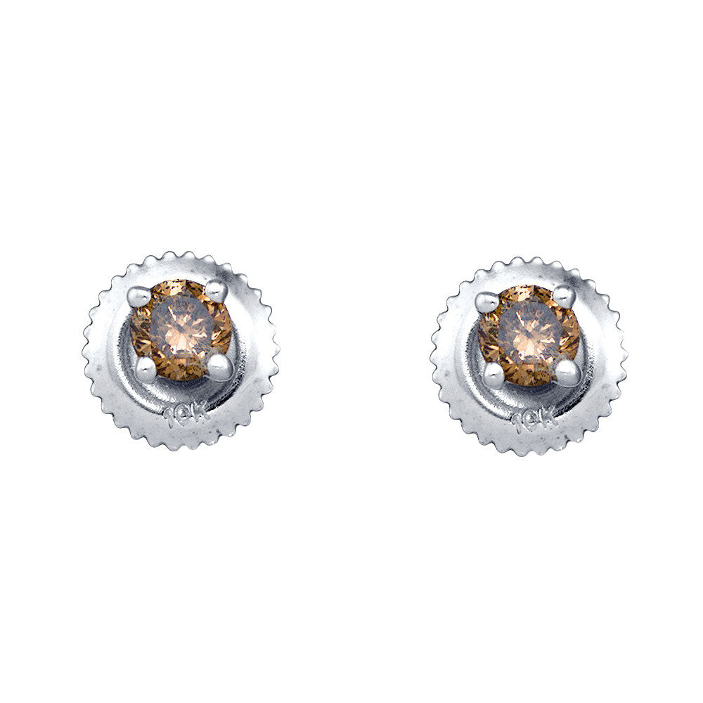 10kt White Gold Womens Round Brown Diamond Solitaire Earrings 1/4 Cttw