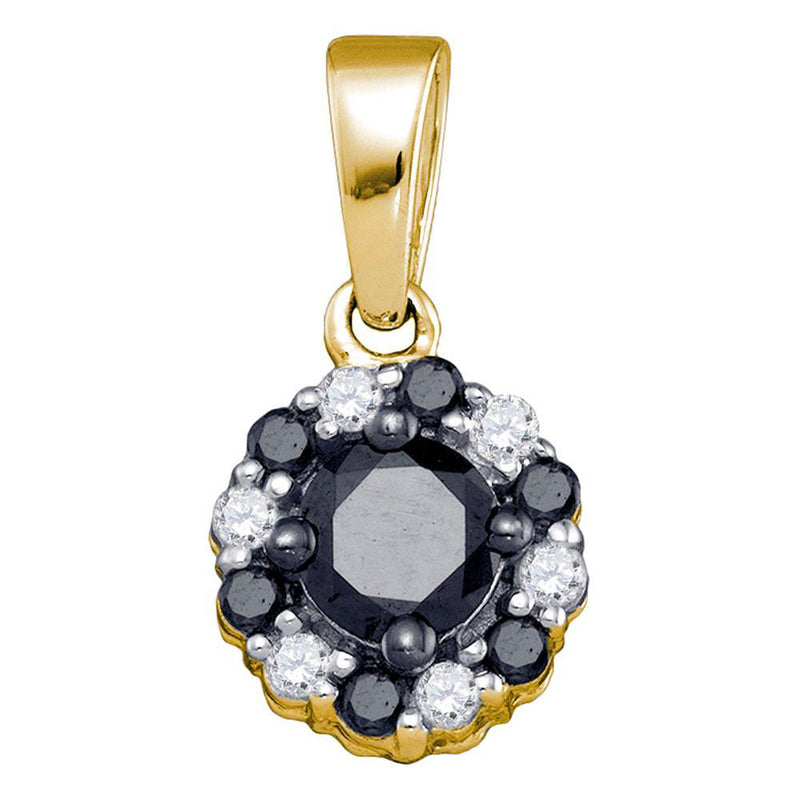 10kt Yellow Gold Womens Round Black Color Enhanced Diamond Cluster Pendant 1/2 Cttw