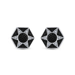 Sterling Silver Round Black Color Enhanced Diamond Hexagon Star Cluster Earrings 1/5 Cttw