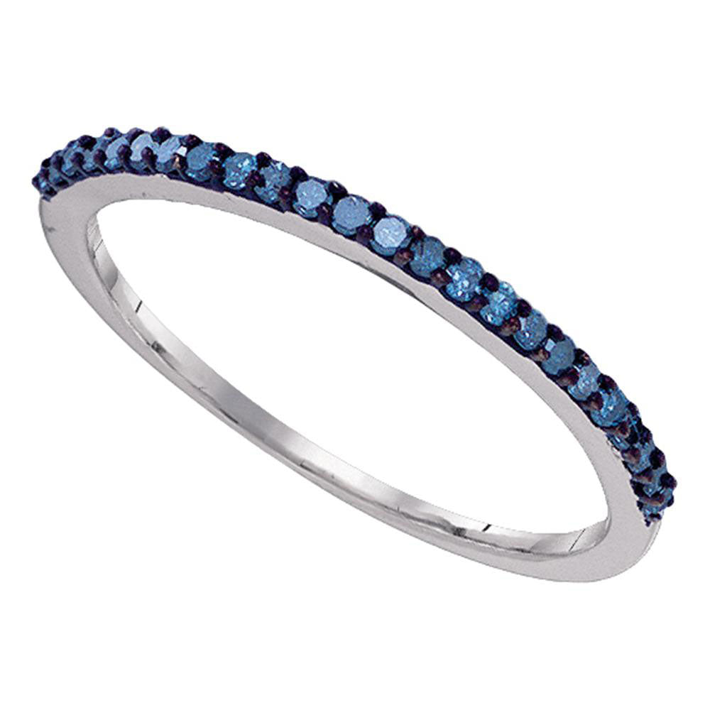 10kt White Gold Womens Round Blue Color Enhanced Diamond Band Ring 1/5 Cttw