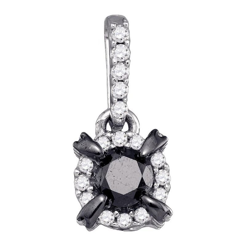 10kt White Gold Womens Round Black Color Enhanced Diamond Solitaire Pendant 1/2 Cttw