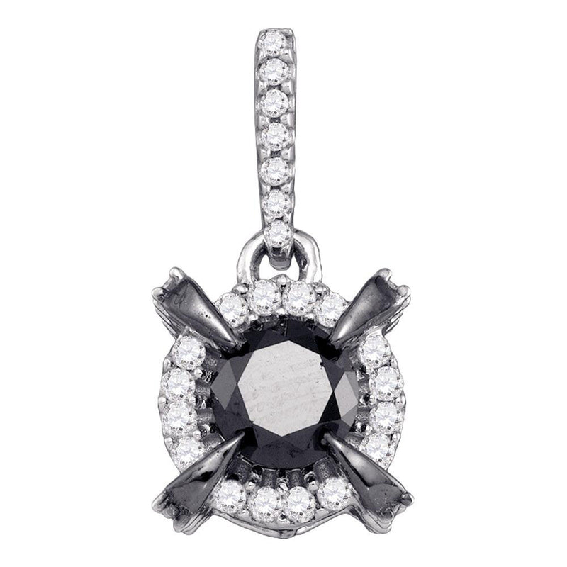 10kt White Gold Womens Round Black Color Enhanced Diamond Solitaire Pendant 1 Cttw