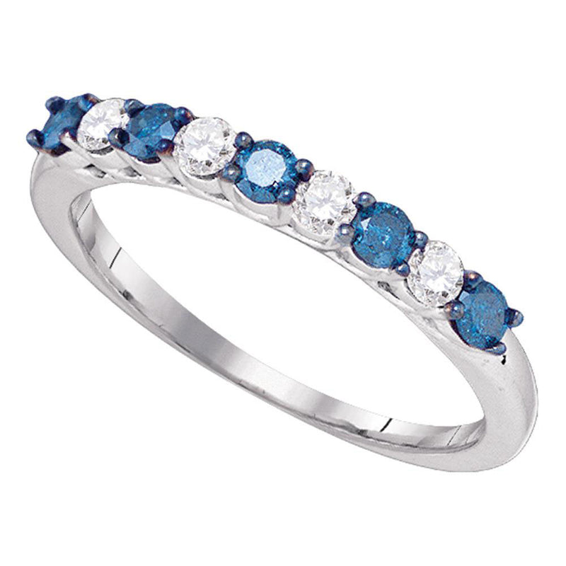 10kt White Gold Womens Round Blue Color Enhanced Diamond Band Ring 1/2 Cttw