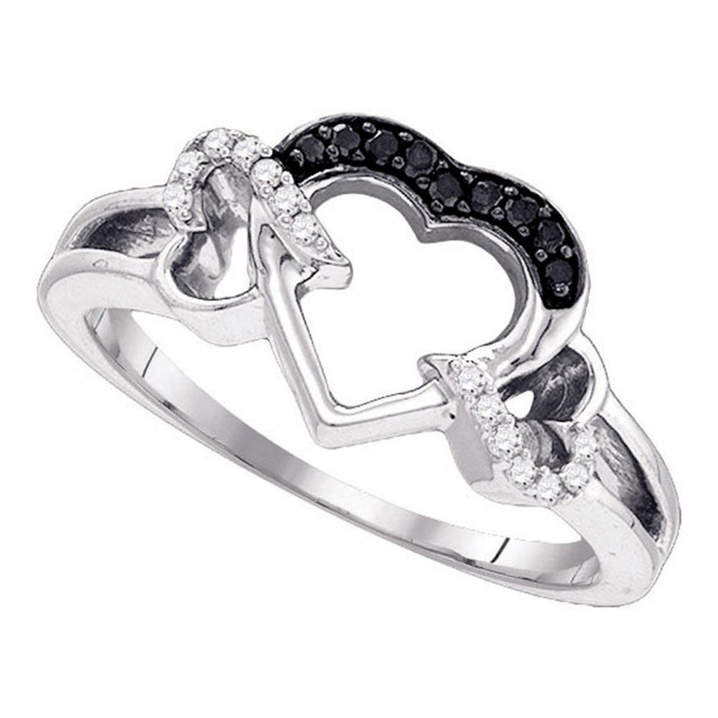 Sterling Silver Womens Round Black Color Enhanced Diamond Heart Ring 1/8 Cttw